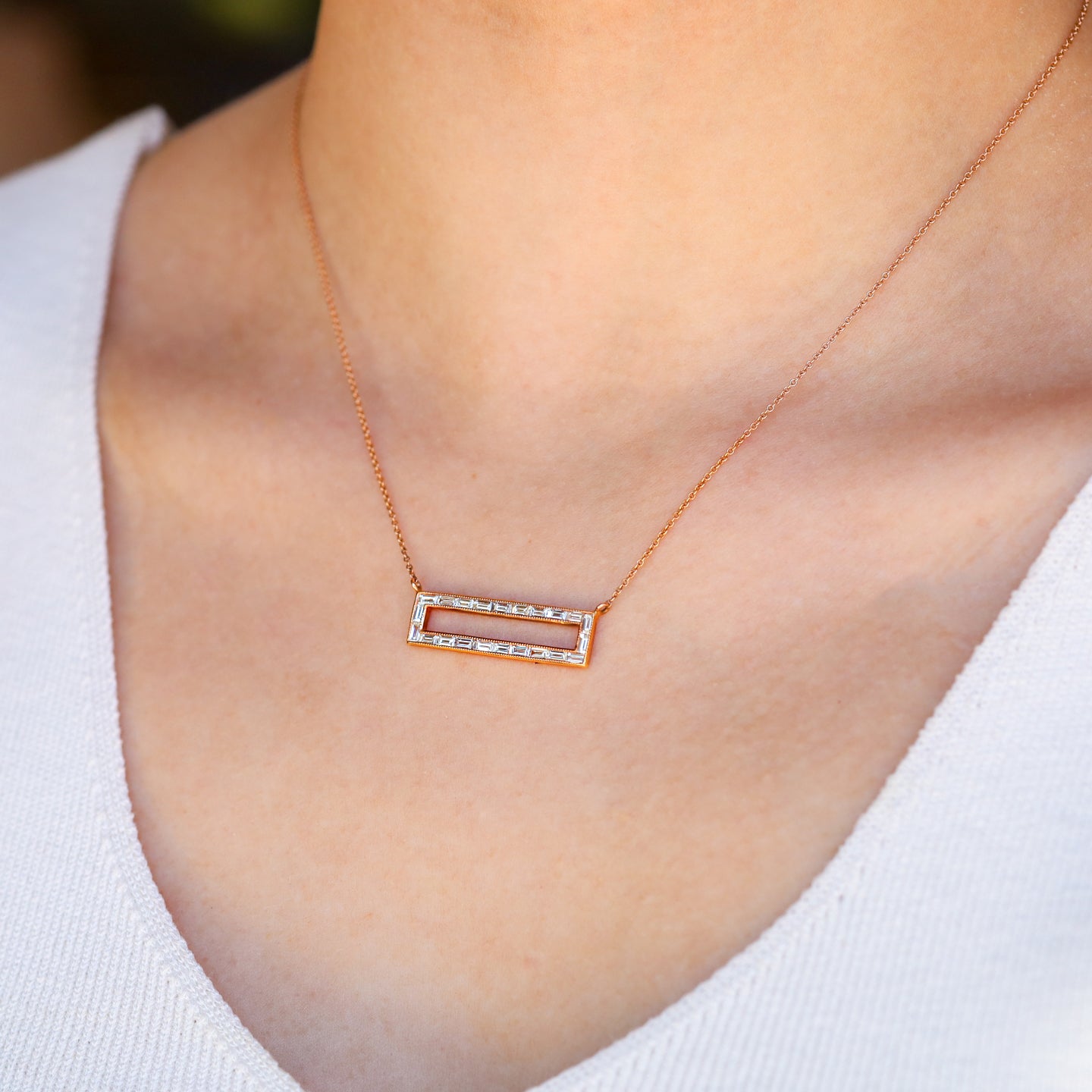 White Baguette Rectangular Necklace