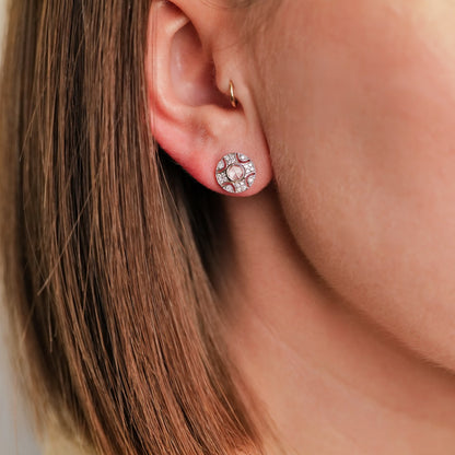 Amulet Rose Cut White Diamond Stud Earrings