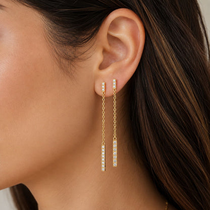 Barrel White Diamond Linear Earrings