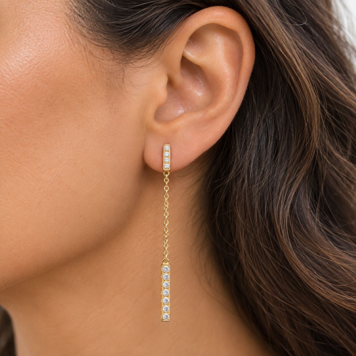 Barrel White Diamond Linear Earrings