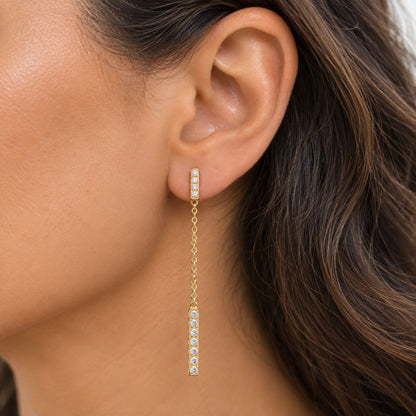 Barrel White Diamond Linear Earrings