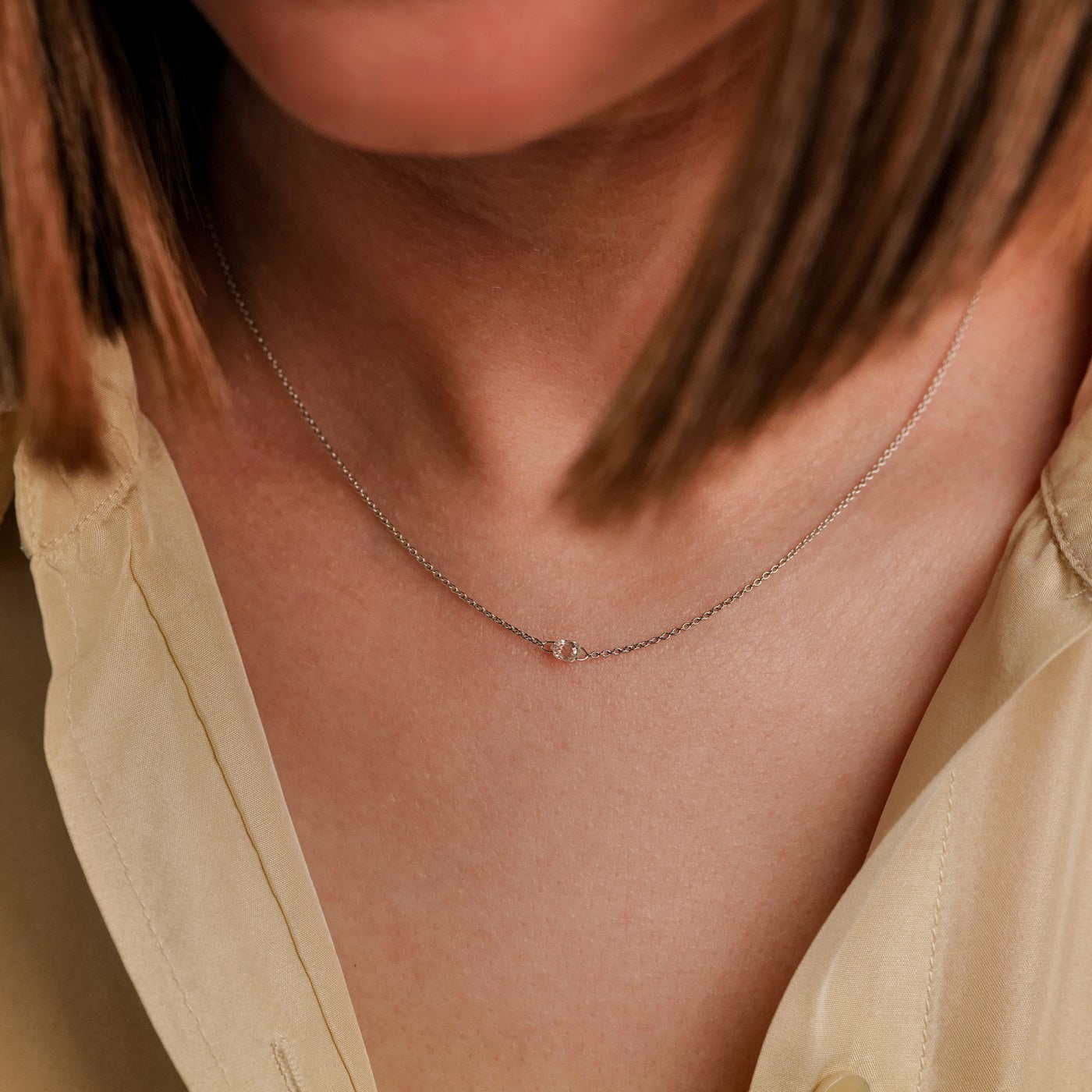 Cien Single Briolette White Diamond Necklace