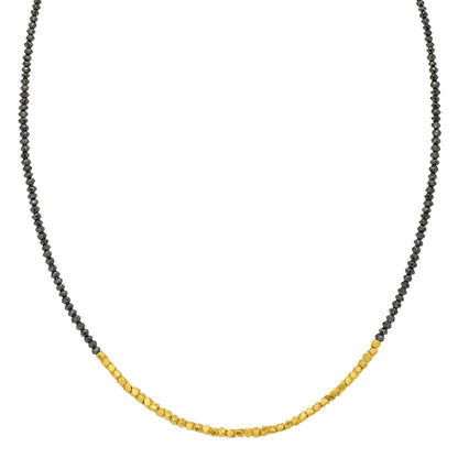 Noir Small Black Diamond and Gold Bead Yin Yang Necklace