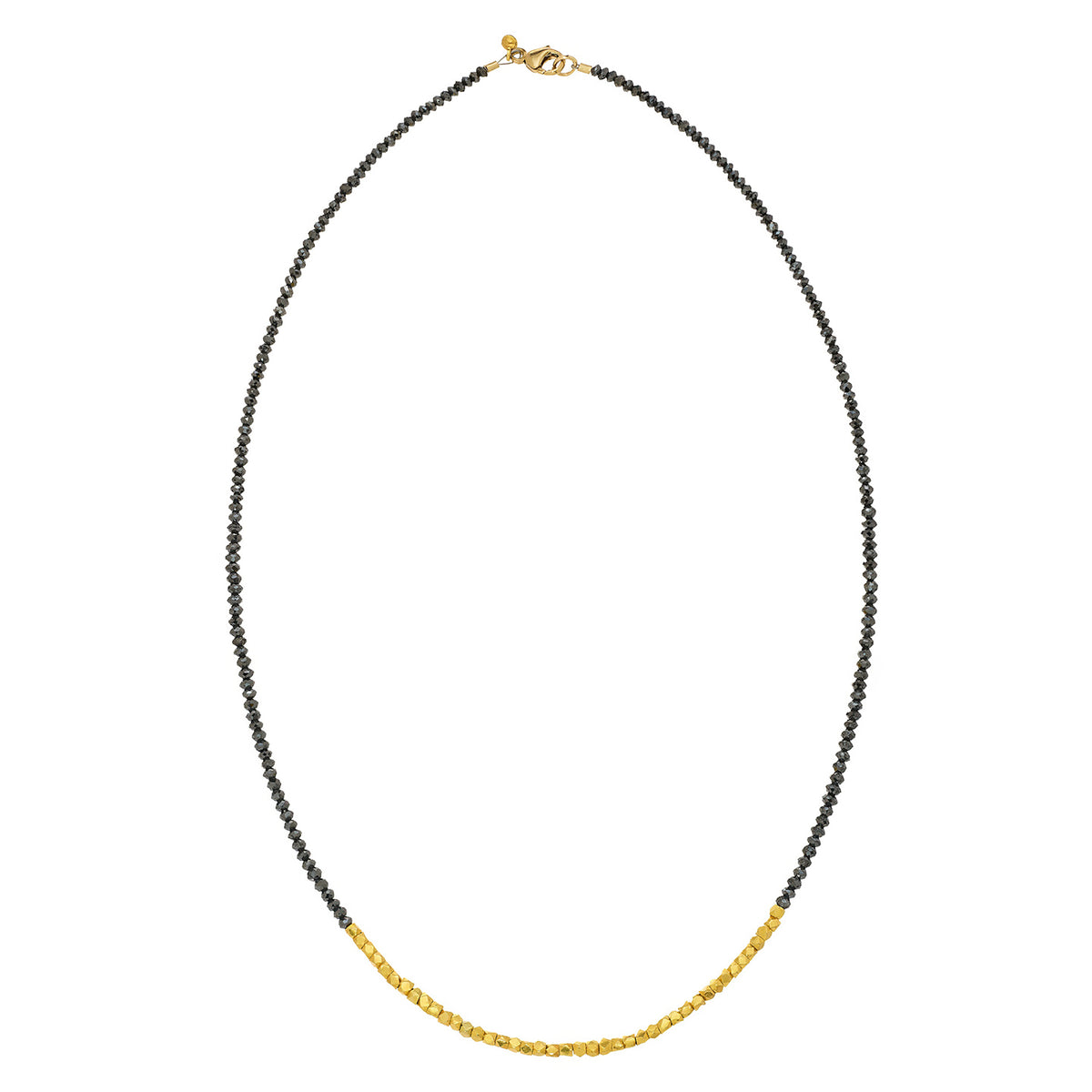 Noir Small Black Diamond and Gold Bead Yin Yang Necklace
