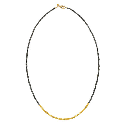 Noir Small Black Diamond and Gold Bead Yin Yang Necklace