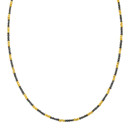 Noir Small Black Diamond Alternating Gold Bead Necklace