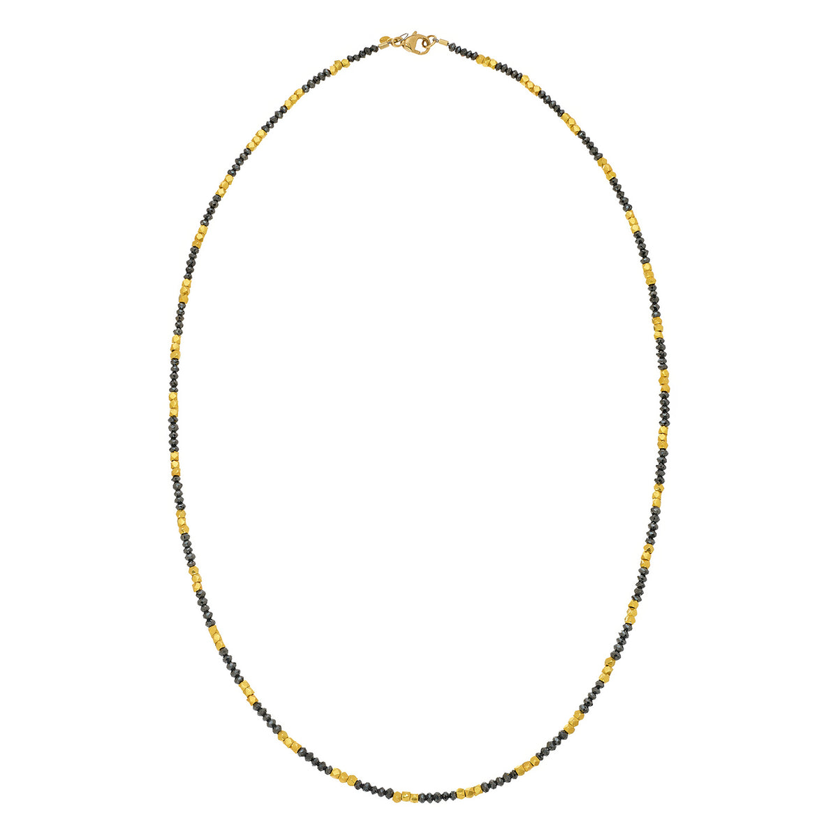 Noir Small Black Diamond Alternating Gold Bead Necklace