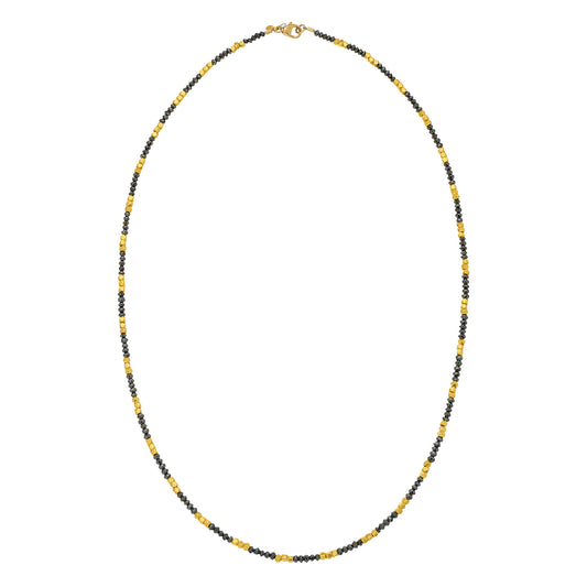 Noir Small Black Diamond Alternating Gold Bead Necklace