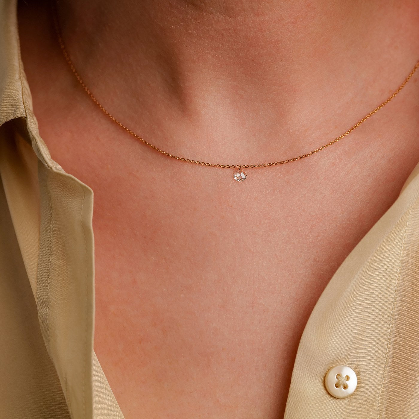 Cien 1 Stone White Diamond Drop Necklace