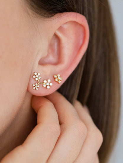 Enchanted Garden Triple Flower White Diamond Earrings