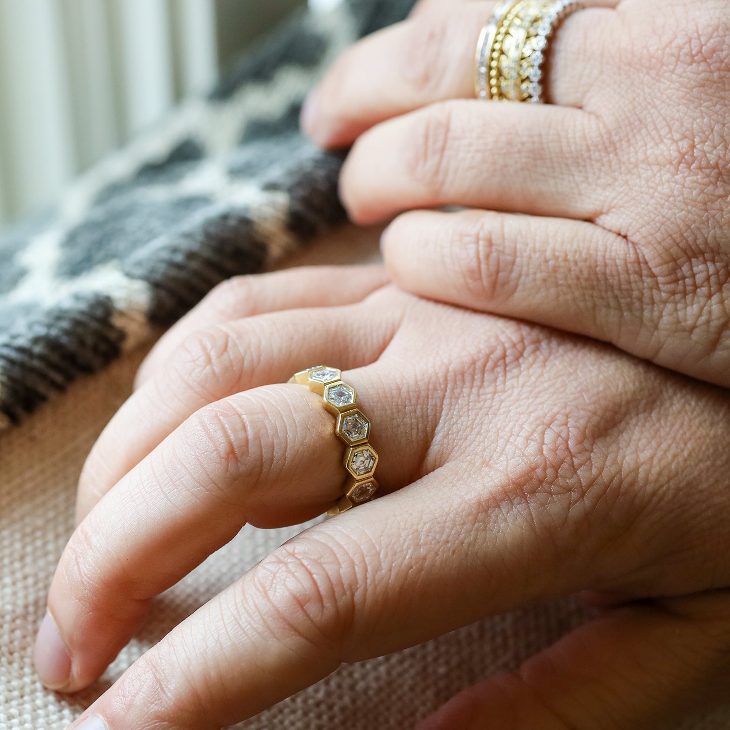 Pratima's Hexagon White Diamond Band