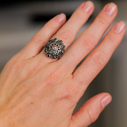 Plume Black Rose Cut Diamond Cocktail Ring
