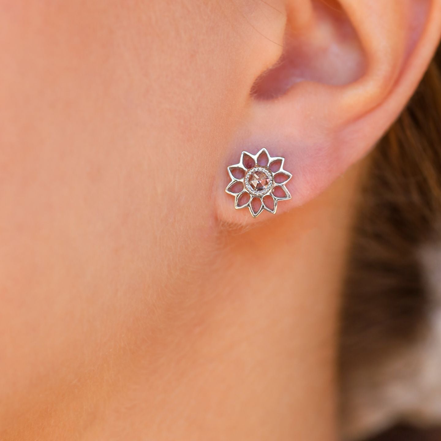 Sunflower Rose Cut Diamond Earrings