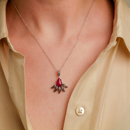 Medusa Ruby and Champagne Diamond Pendant Necklace