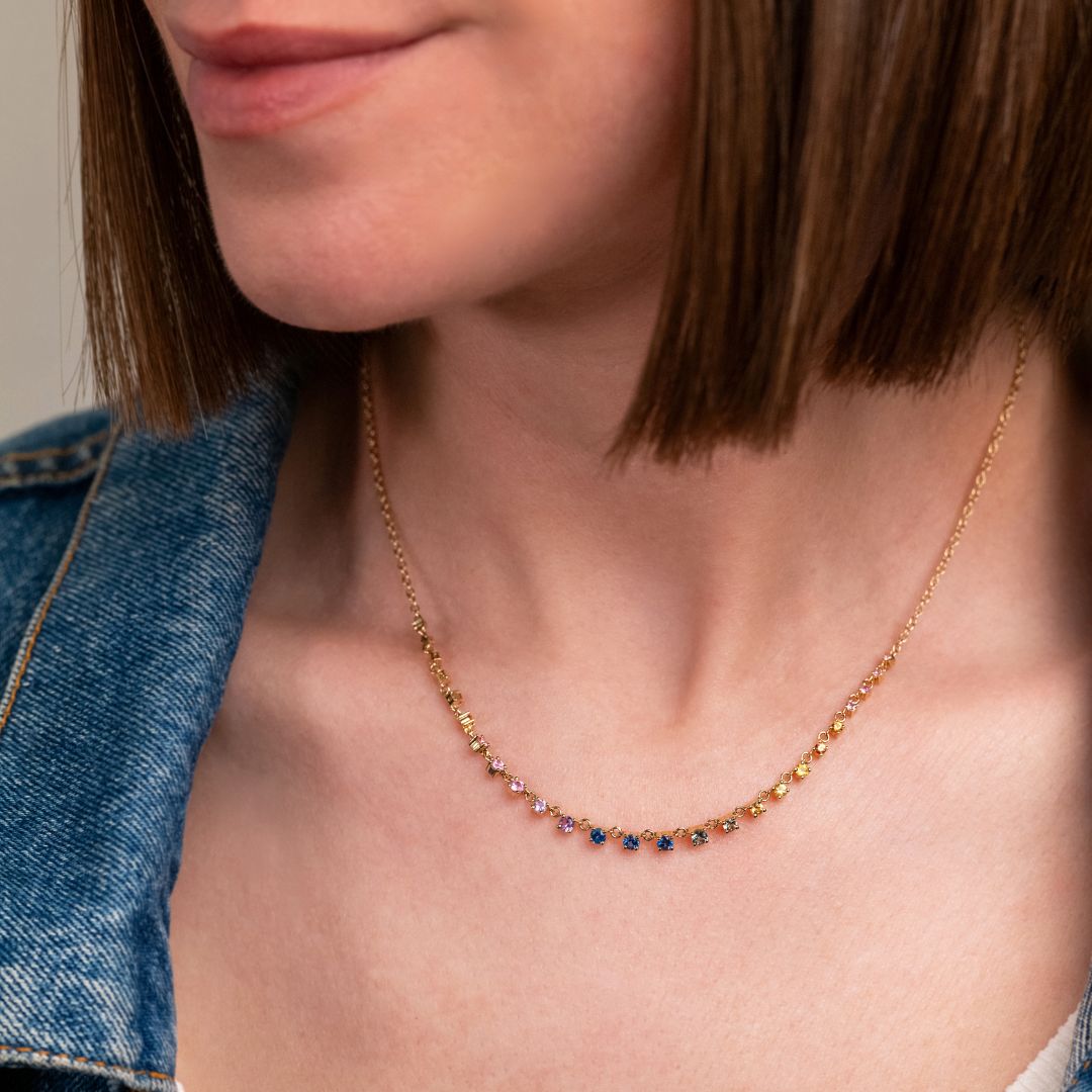 Mylene Rainbow Sapphire Tennis Necklace