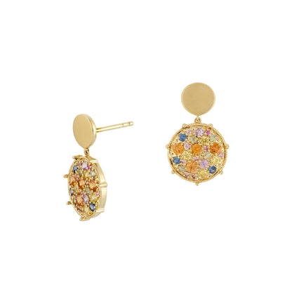 Confetti Disc Rainbow Sapphire Double Drop Earrings