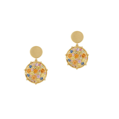 Confetti Disc Rainbow Sapphire Double Drop Earrings