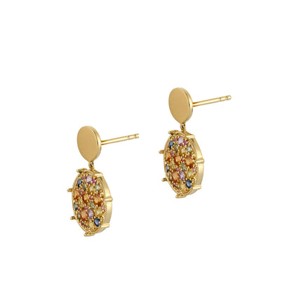 Confetti Disc Rainbow Sapphire Double Drop Earrings