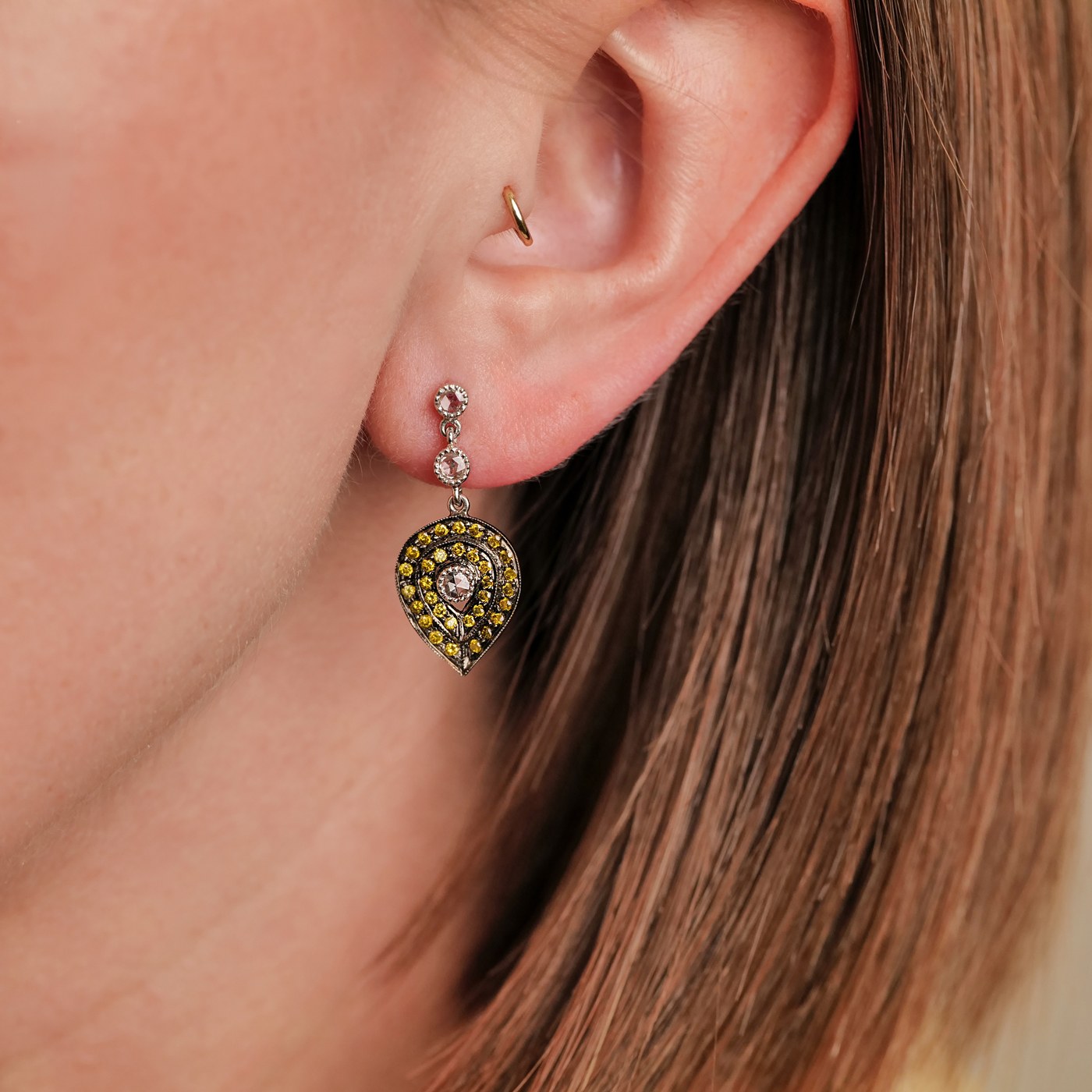 Plume Drop Green Diamond Earrings
