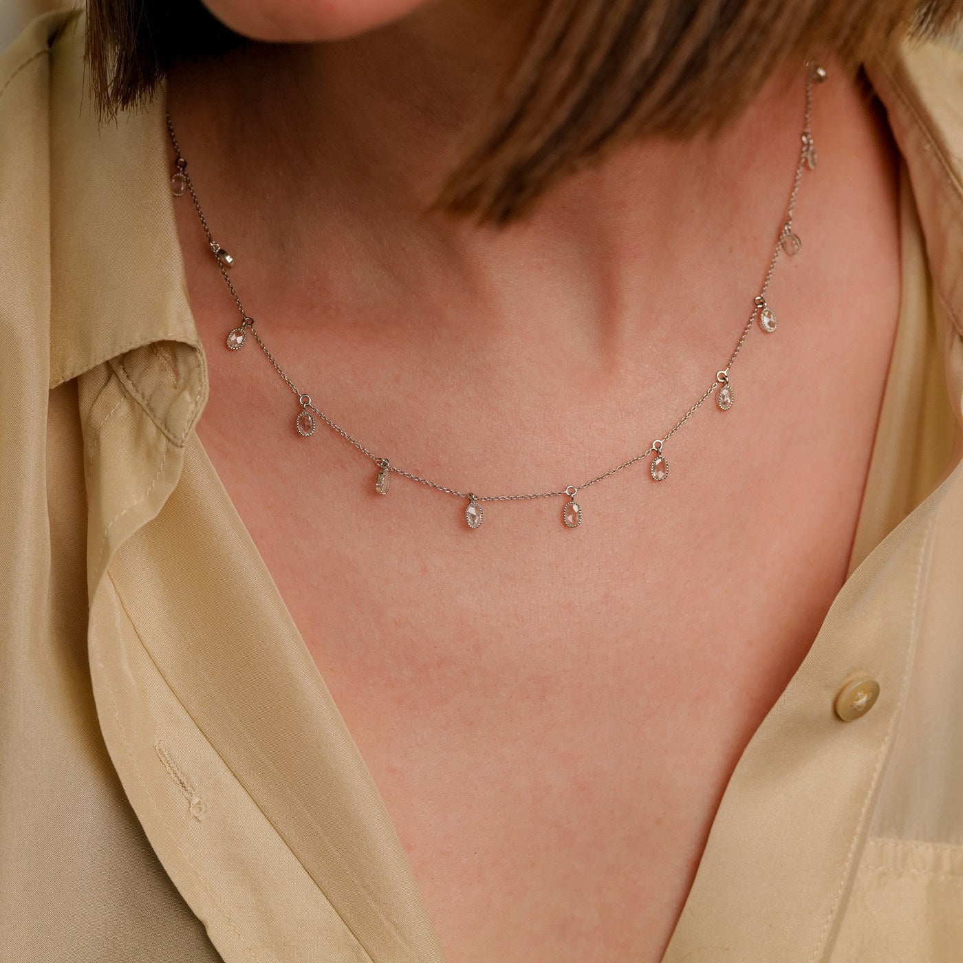 Oval Rose Cut Diamond Fringe Necklace