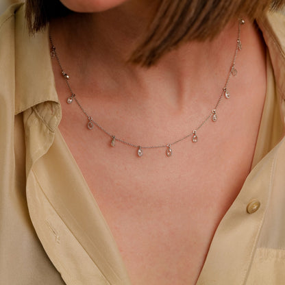 Oval Rose Cut Diamond Fringe Necklace