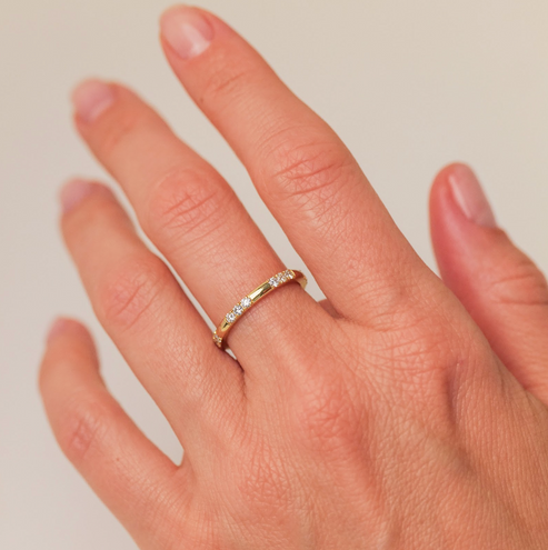 18K Gold Luna 3 Stone Diamond Stacking Ring | Sethi Couture