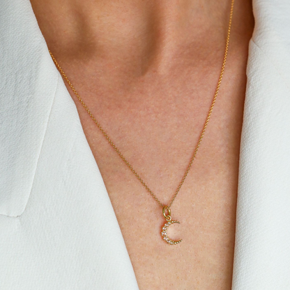 Crescent Mini White Diamond Pendant