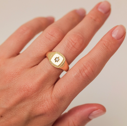 Cushion Signet White Diamond Ring