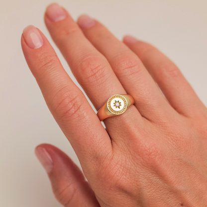 Round Signet White Diamond Ring