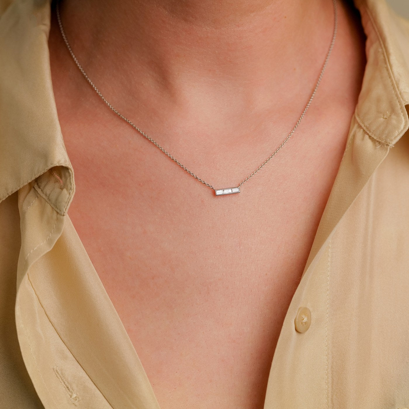 Silhouette 3 Stone White Diamond Necklace