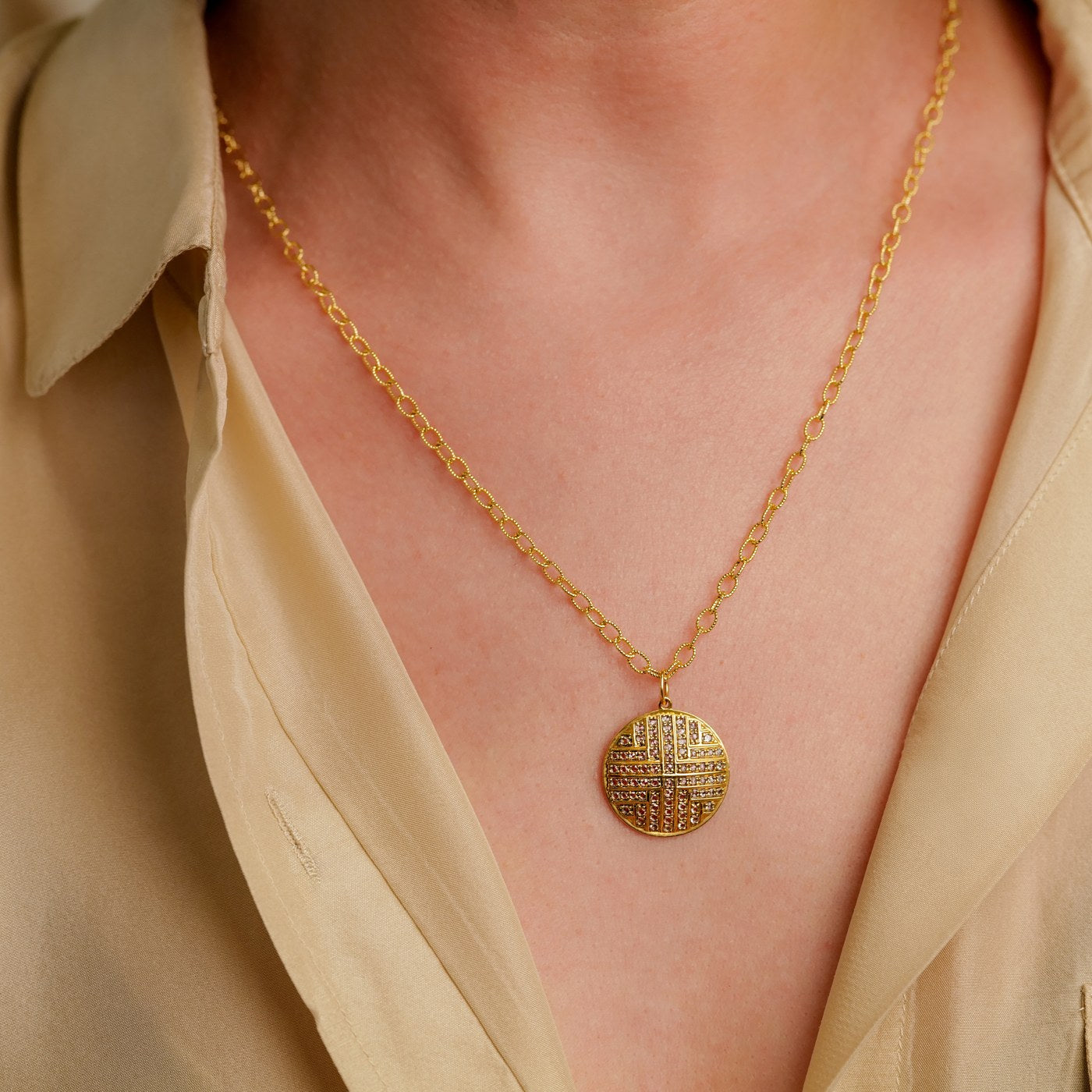 Stella Small White Diamond Medallion Necklace