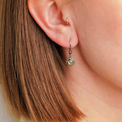 True Romance Rose Cut, Green and Burnt Orange Diamond Drop Earrings