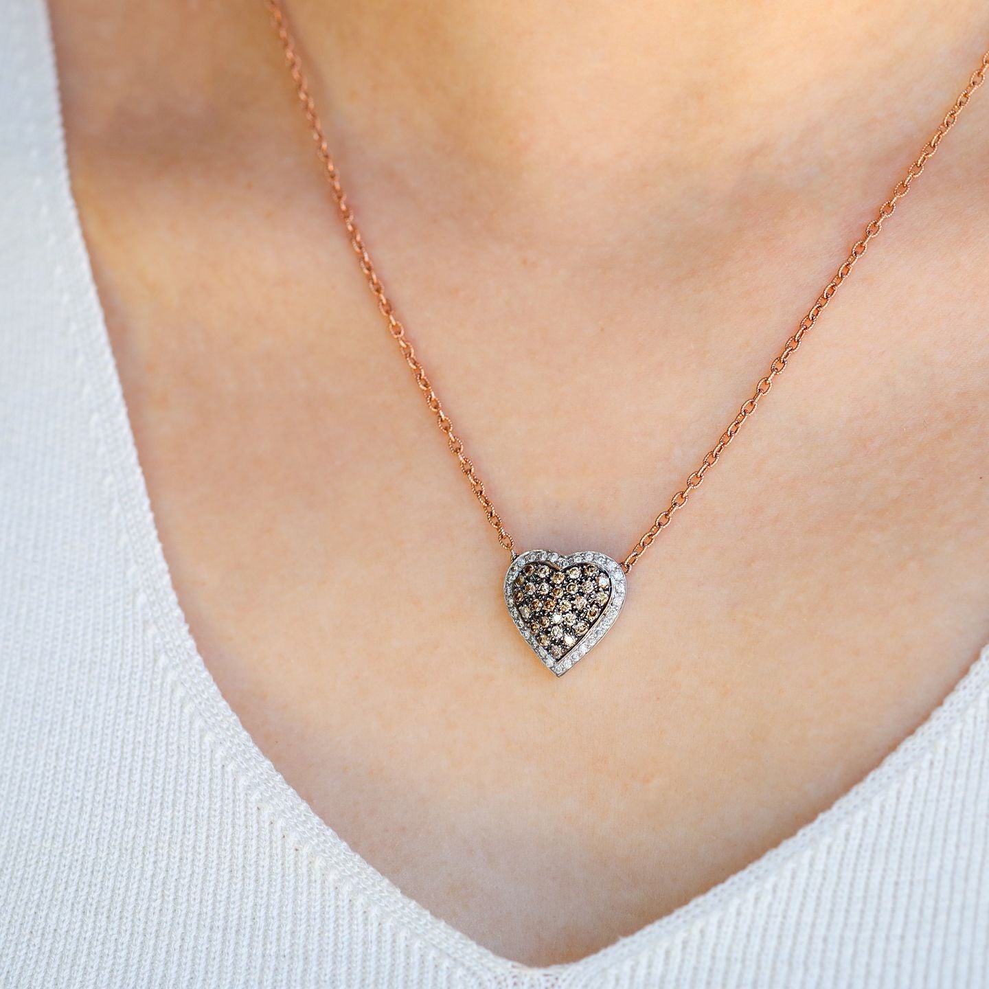 Heart Champagne and White Diamond Necklace