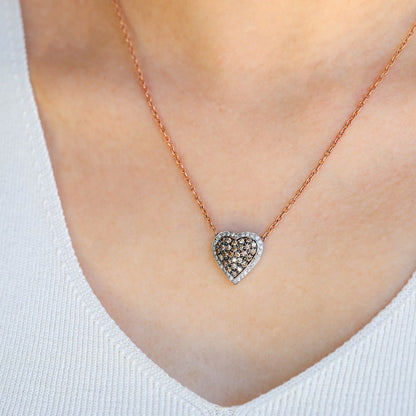 Heart Champagne and White Diamond Necklace
