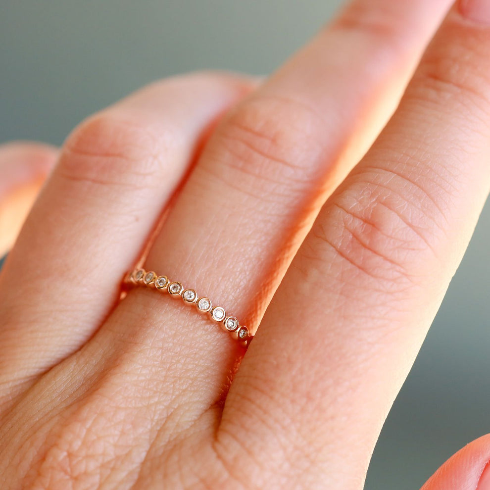 Small Diamond Stacking Rings 18K Gold Mini Bezel White Diamond Stacking Ring | Sethi Couture