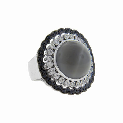 Moonstone White and Black Diamond Ring