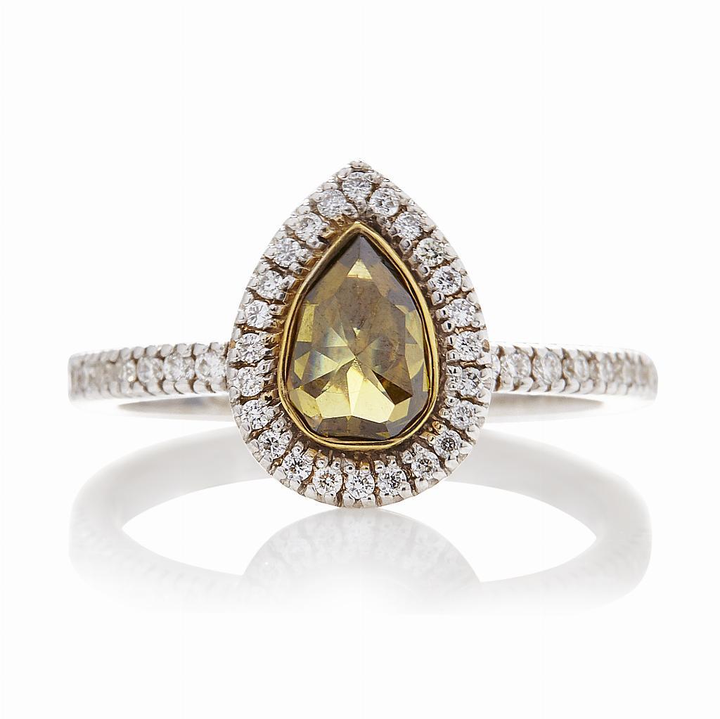 Nira Pear Shape Green Diamond White Gold Ring