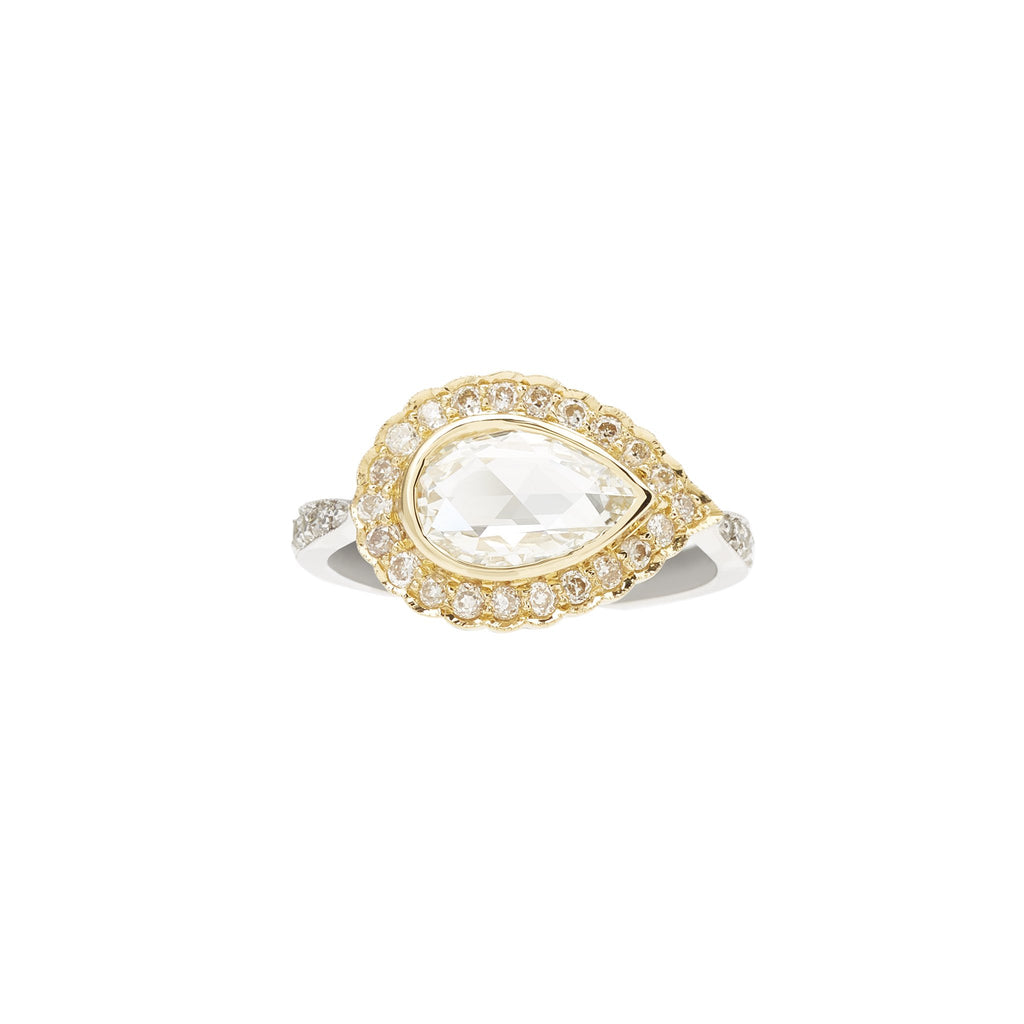 Victoria Pear Shape Rose Cut Diamond Two-Tone Ring
