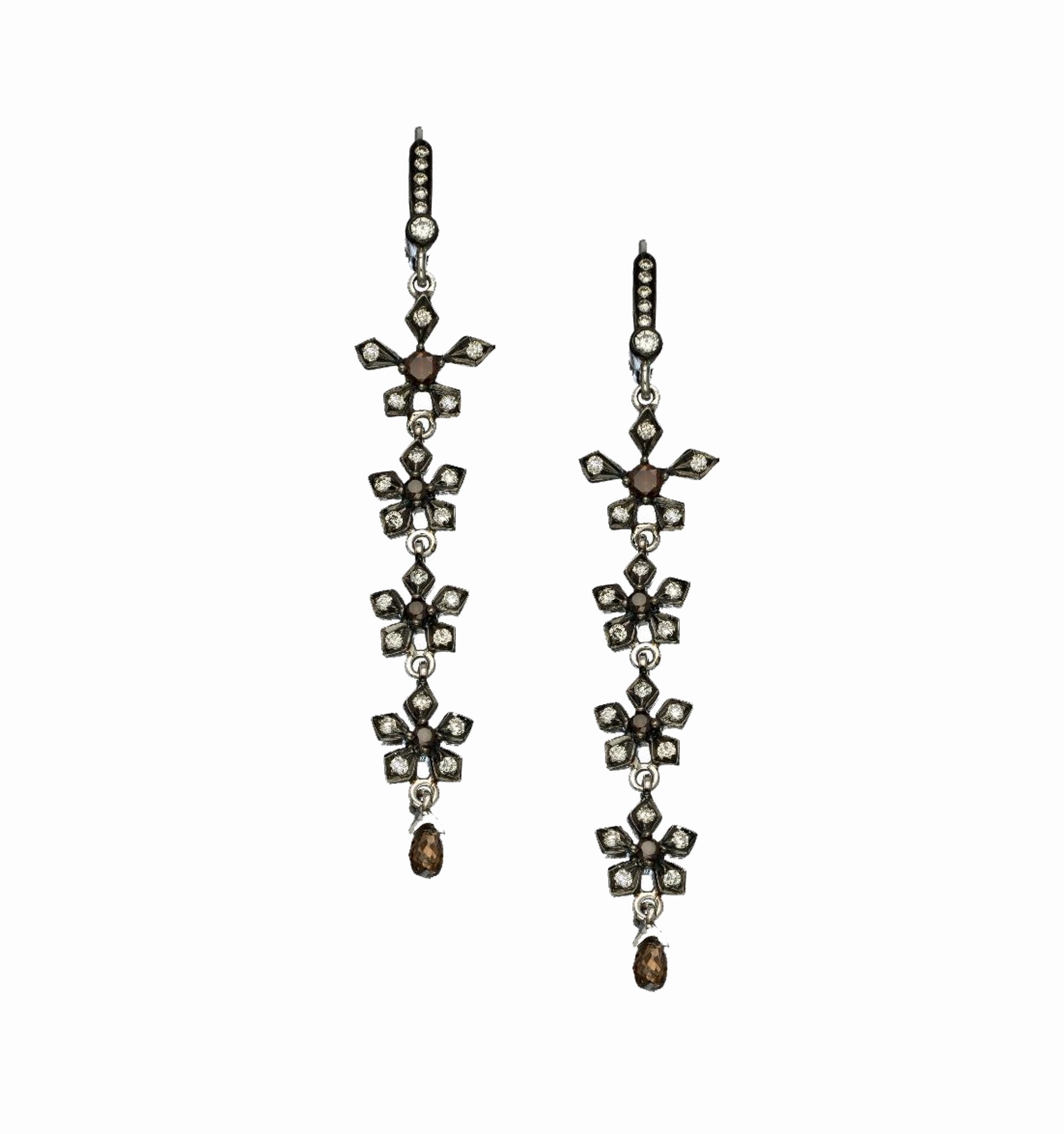 Enchanted Garden White and Champagne Diamond Linear Earrings
