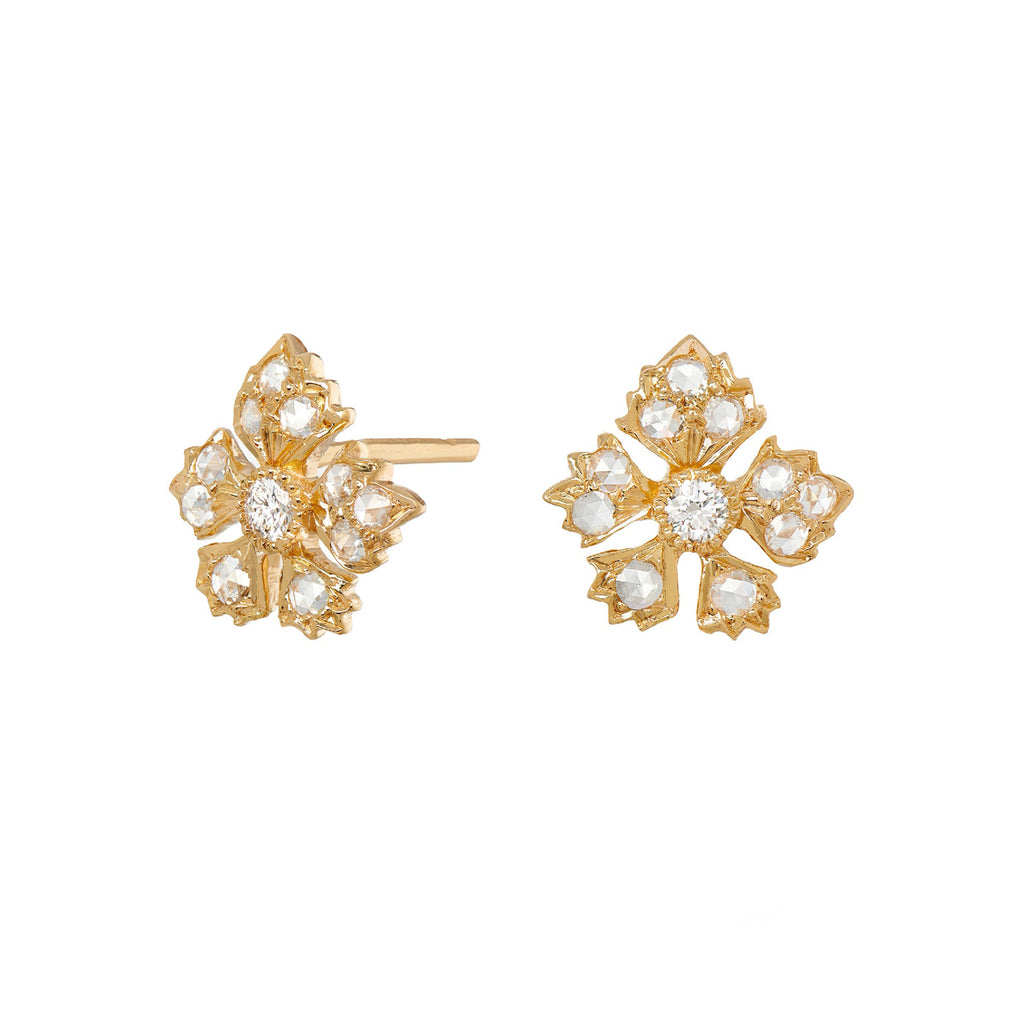 Enchanted Garden Rose-Cut and White Diamond Stud Earrings