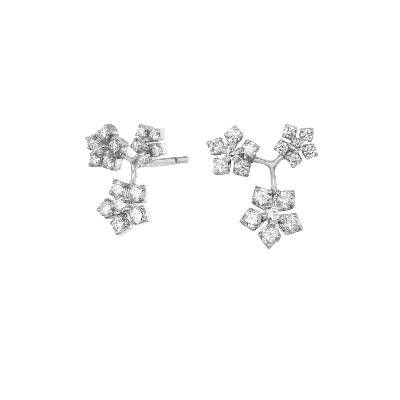 Enchanted Garden Triple Flower White Diamond Earrings