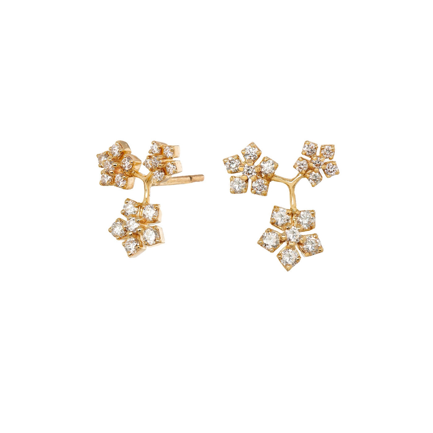 Enchanted Garden Triple Flower White Diamond Earrings