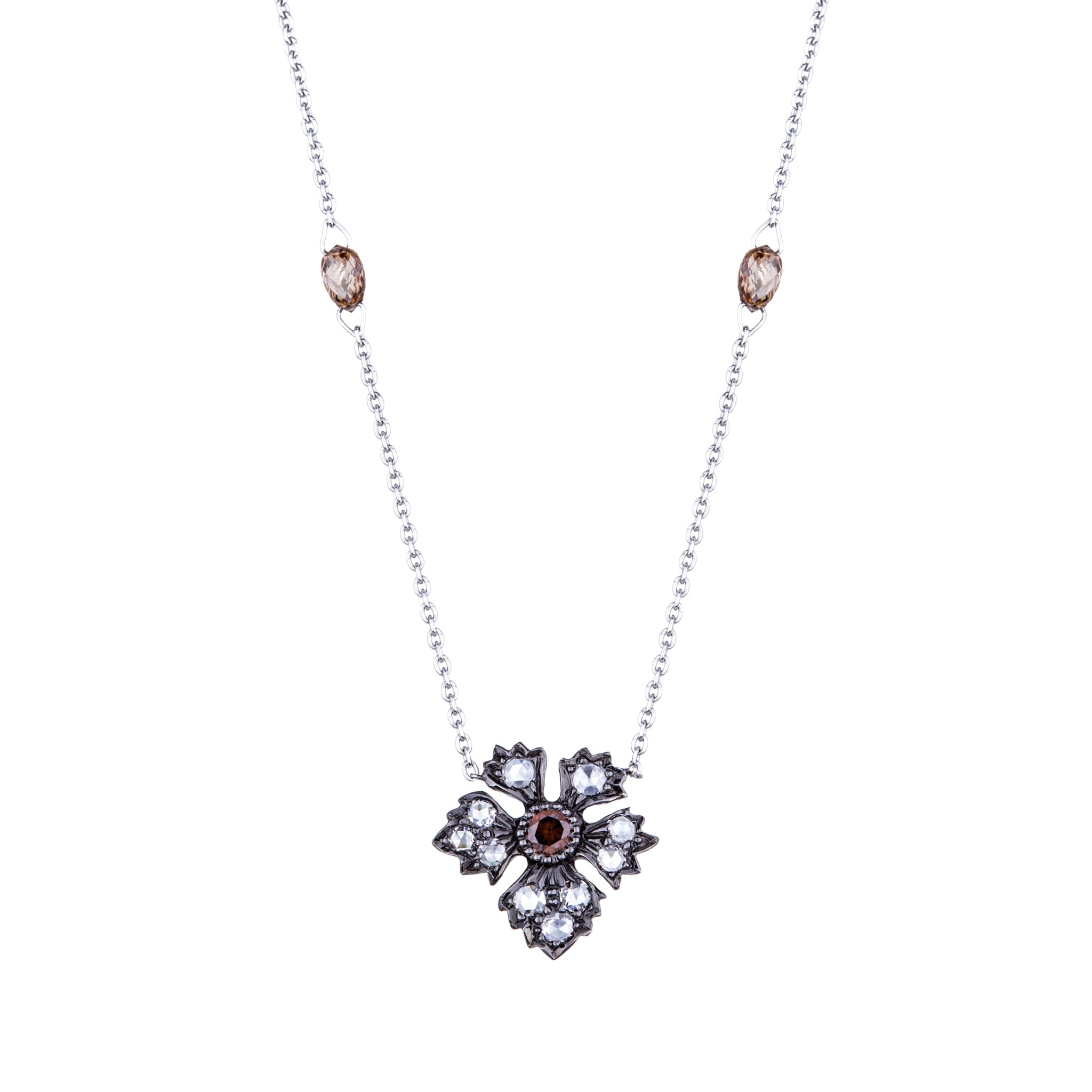 Enchanted Garden Champagne and Burnt Orange Diamond Station Necklace