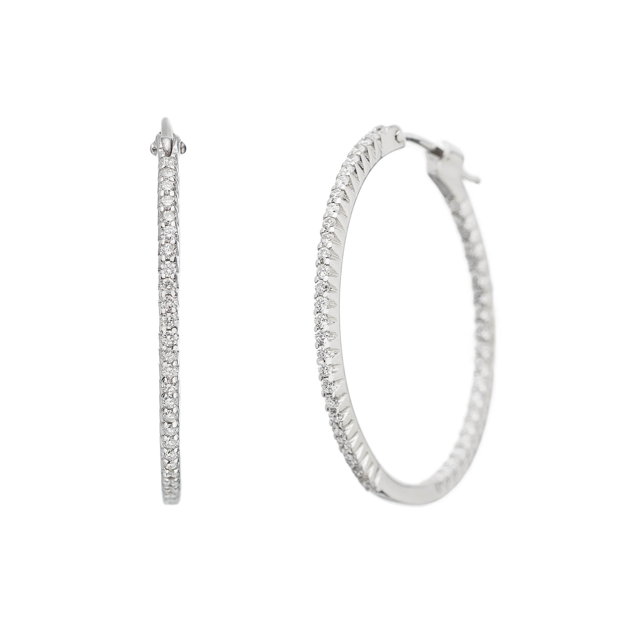 Simple Elegance White Diamond Medium Hoops