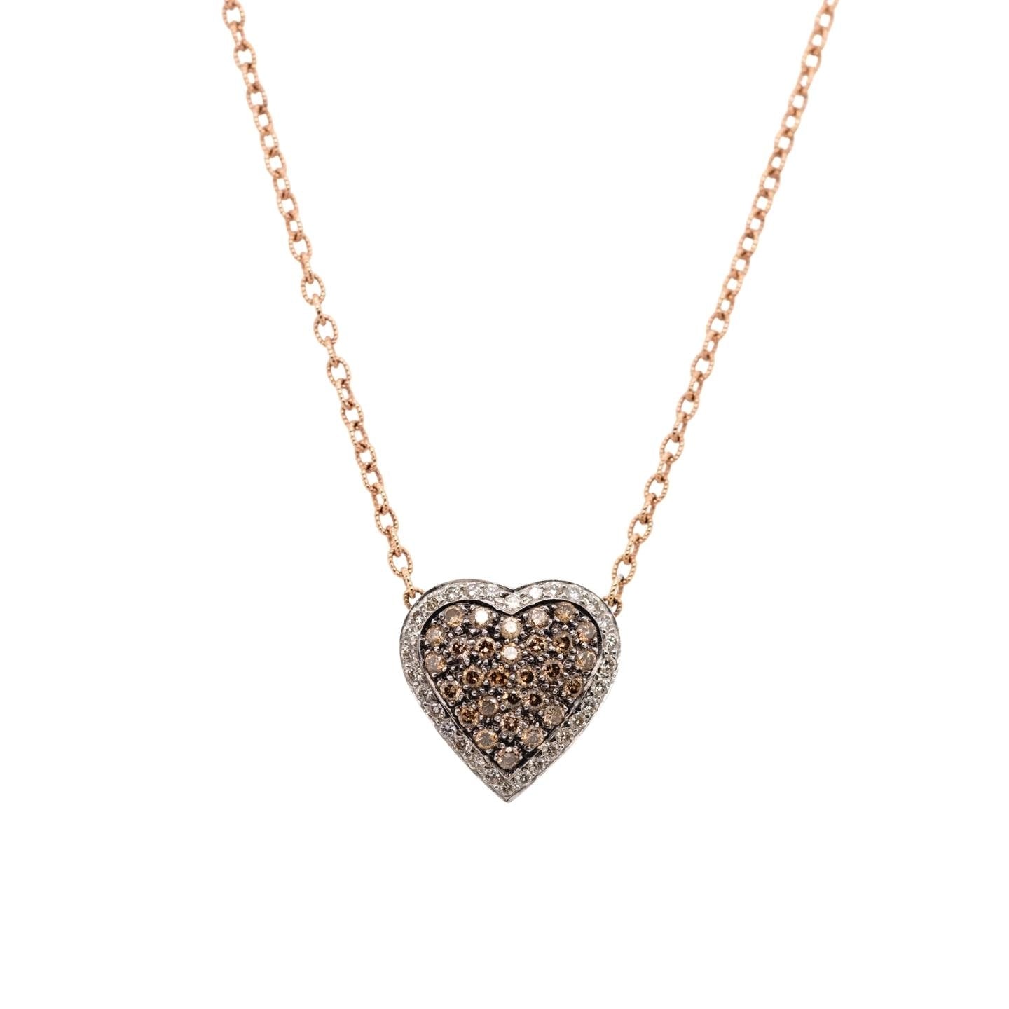 Heart Champagne and White Diamond Necklace