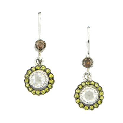 True Romance Rose Cut, Green and Burnt Orange Diamond Drop Earrings