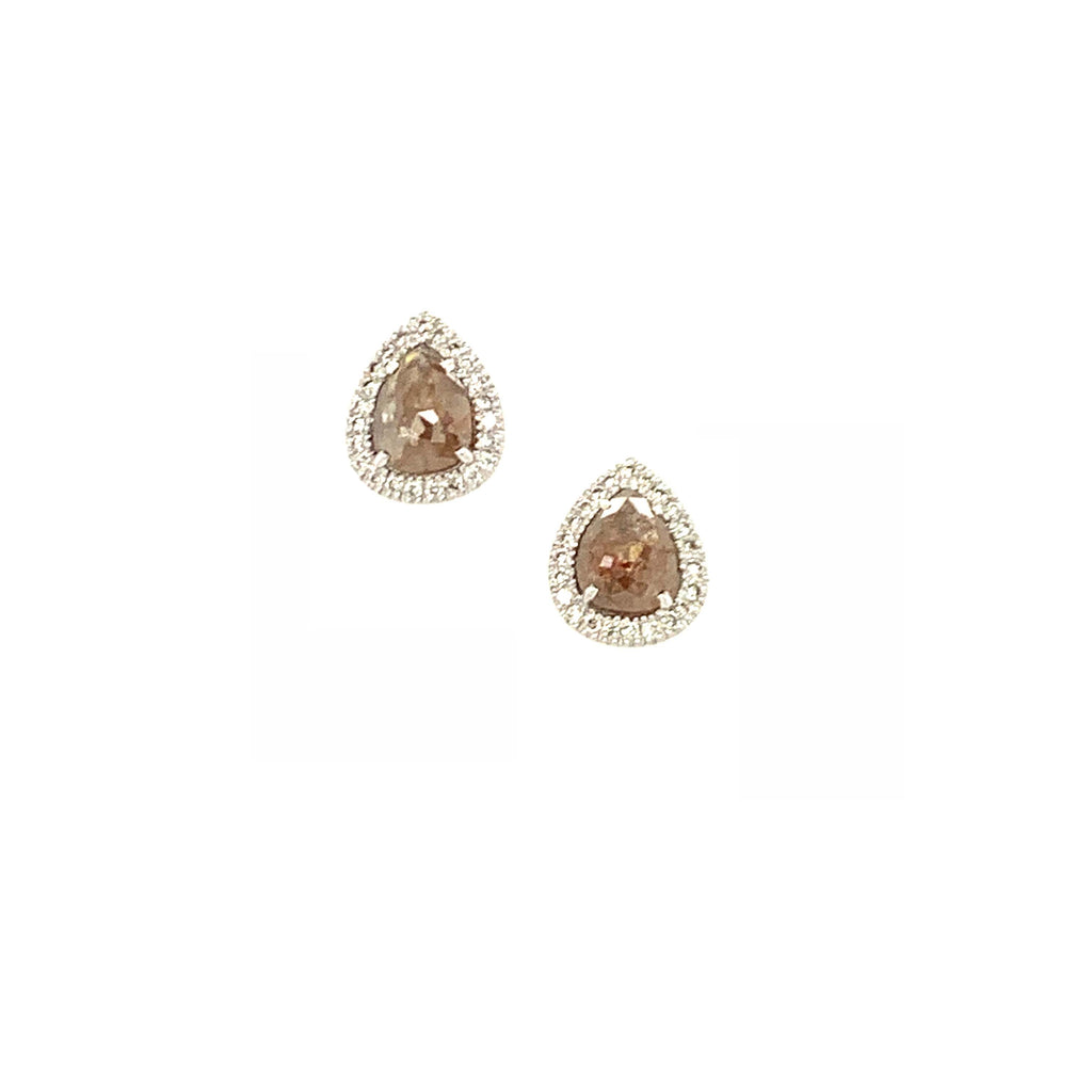 Rustic Pear Shape Rose Cut Diamond Earrings