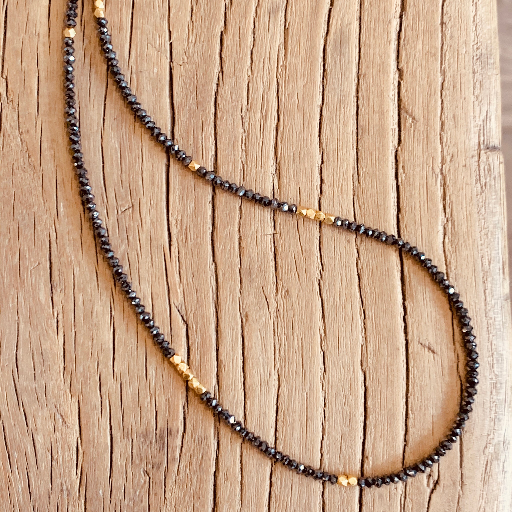 Black and Tan Beaded Gold Necklace
