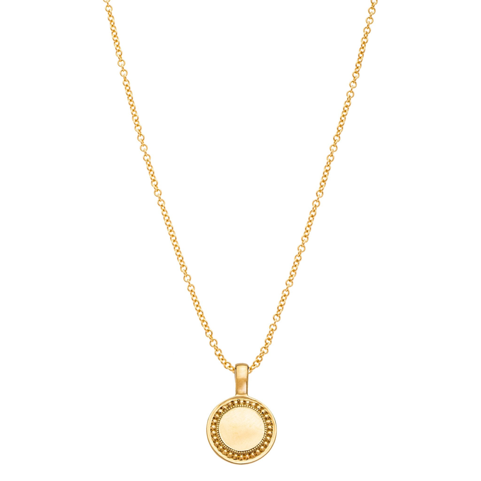 P.S. Small Yellow Gold Round Charm on Oval Link Chain