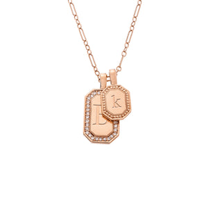 P.S. Tag Rose Gold Large Tag with Diamonds + Small Tag on Paper Clip Chain